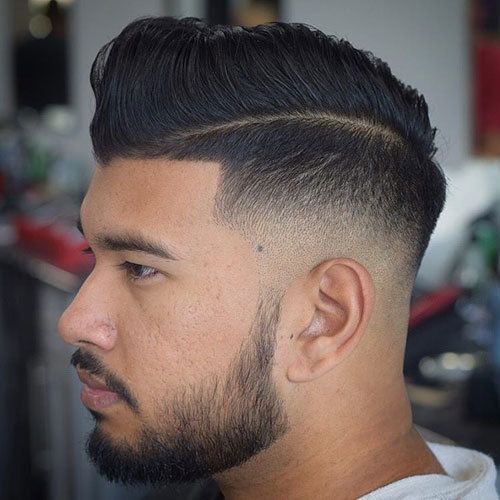 Low Razor Fade with Hard Part Comb Over
