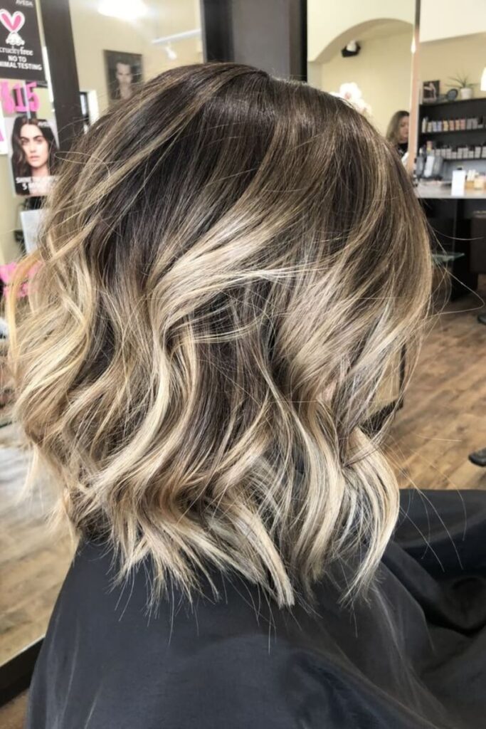 Tousled Lob With Balayage and Lowlights