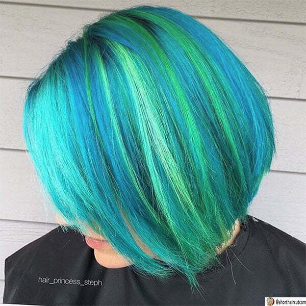 short hair with green color